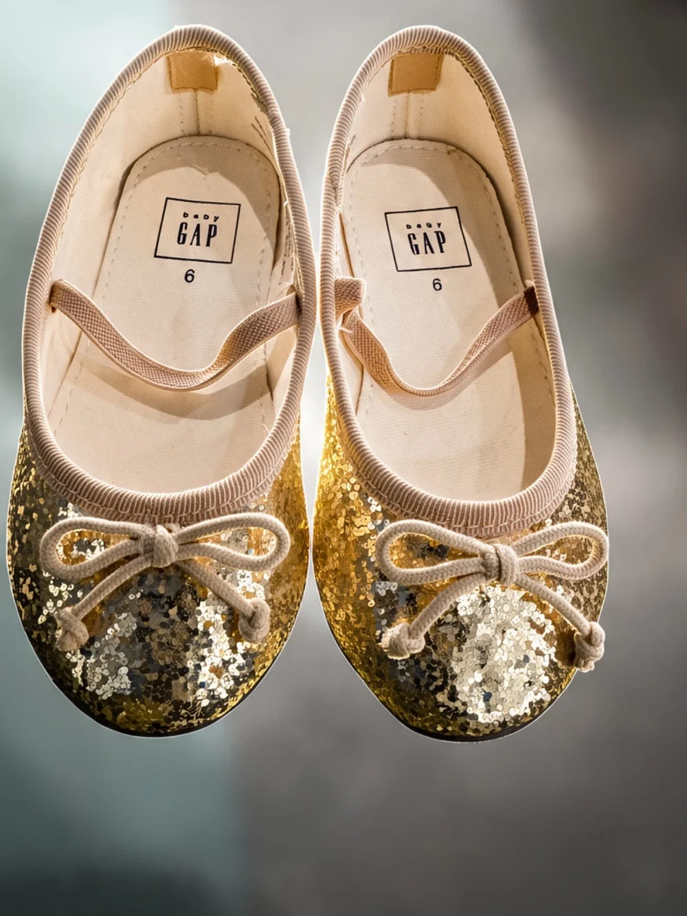 GAP Girls Gold Sequin Ballet Flats with Cream Trim